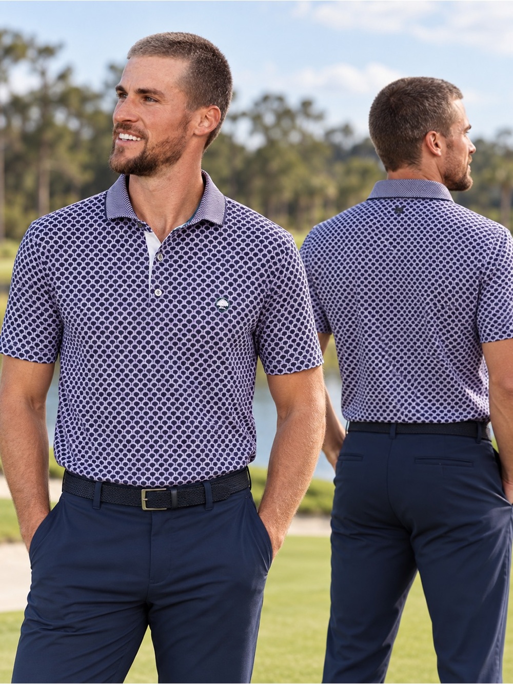 Greyson Polo Shirt Mens Large Purple Geometric Spade Golf Sport